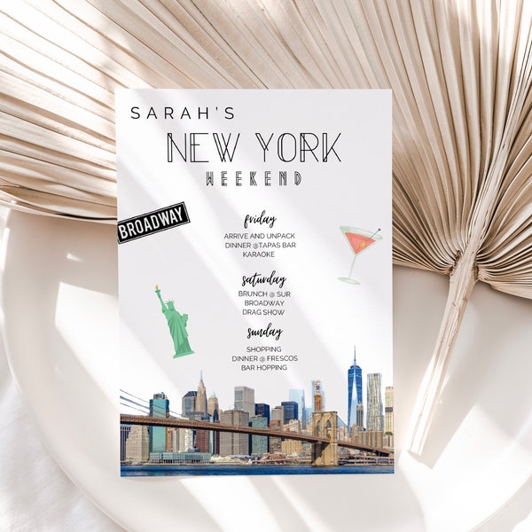 NYC Bachelorette Itinerary | Bachelorette Party | Instant Download Bachelorette Party Template | New York Itinerary