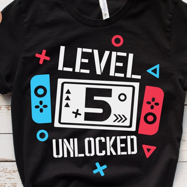 Level 5 Unlocked Birthday Svg, 5th Birthday Boy Gamer Svg, 5 years Old Gamer Shirt Svg, Funny Kids Gamer Svg Digital File For Cricut &Png