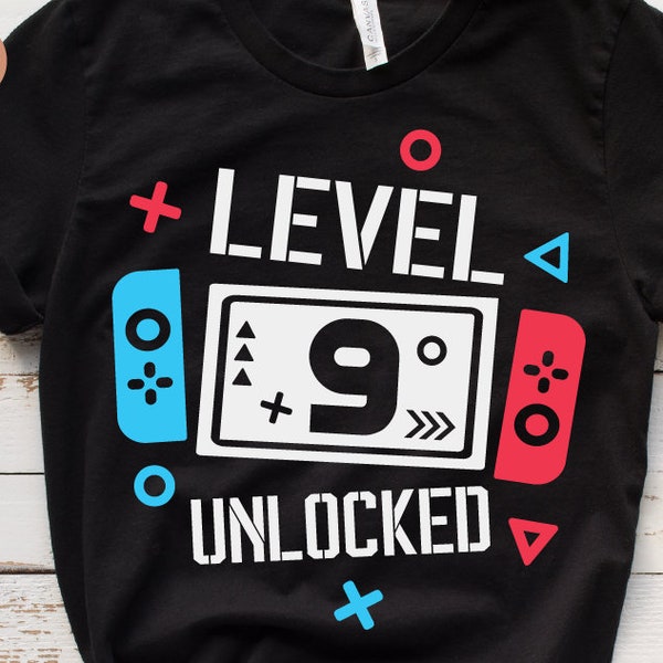 Level 9 Unlocked Birthday Svg, 9th Birthday Boy Gamer Svg, 9 years Old Gamer Shirt Svg, Funny Kids Gamer Svg Digital File For Cricut &Png