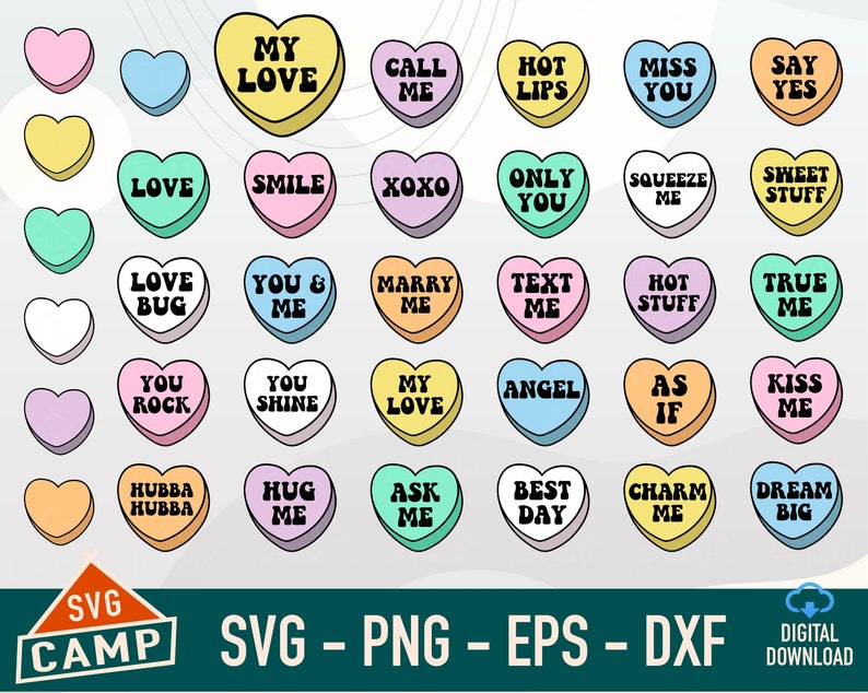 Layered Conversation Hearts Svg Bundle Candy Heart Svg - Etsy