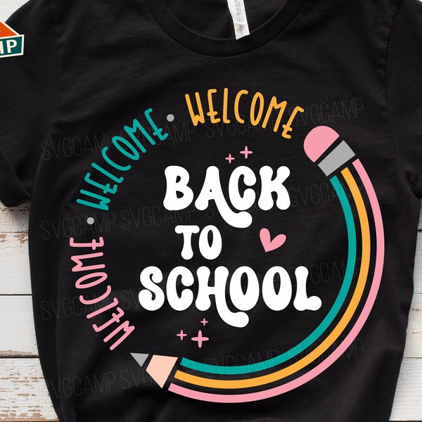 Welkom terug op school svg, 1e dag van school svg, terug naar school svg, eerste dag van school svg, Hallo school shirt, terug naar school shirt