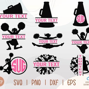 Cheerleader Svg Bundle, Cheerleader Split Monogram Svg, Cheerleader Svg, Pom Pom Svg, Megaphone Svg, Cheer Mom Svg, Cheerleading svg File