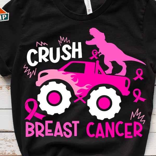 Crush Breast Cancer Dinosaur Svg, Breast Cancer Svg, Breast Cancer T-Rex Monster Truck Svg, Boys Breast Cancer Svg, Pink October Svg