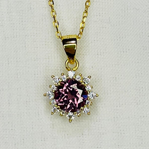 Alexandrite Necklace in 14K Gold Vermeil: Changes Colour from Purple to Teal