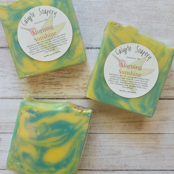 Morning Sunshine Lemon Cold Process Body Soap Bar  (Vegan) (4.5 oz) Handmade