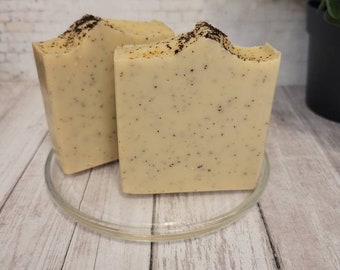 Latte Coffee Scrub Cocoa Butter Cold Process Body Soap Bar  (Vegan) (4.5 oz) Handmade