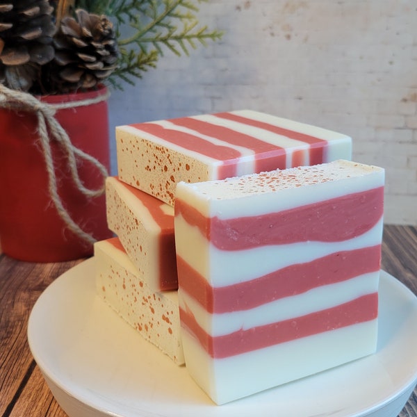 Candy Cane Cold Process Body Soap Bar  (Vegan) (4.5 oz) Handmade Small Batch Hand Poured