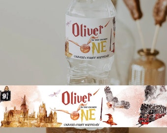 Wizard The Chosen One Water Bottle Label | Bottle, Drink Wrap | Magical Birthday | Wizard and Witches Birthday | Editable Template