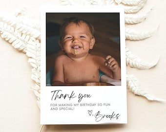 Birthday Thank You Photo Card | Minimalist Simple Modern Picture Thank You | Simple Birthday Favor Card| Fully Editable Instant Download BR1