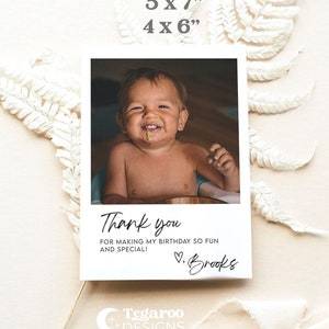 Birthday Thank You Photo Card Minimalist Simple Modern Picture Thank You Simple Birthday Favor Card Fully Editable Instant Download BR1 image 1