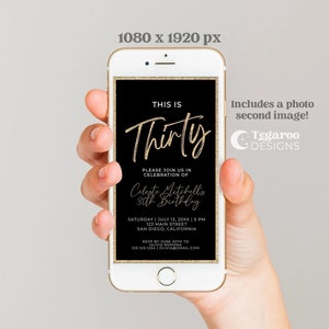 Black Gold This is 30 Birthday Digital Electronic Invitation | Thirty Thirtieth Birthday | Any Age | Evite Text Email | Editable Template