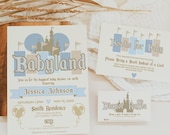 Blue Disneyland Boy Baby Shower Invitation Set | Happiest Baby Shower on Earth | Diaper Raffle | Books for Baby | Babyland Invite