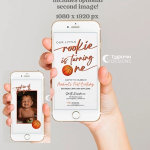 Basketball Birthday Invitation | 1st Birthday Rookie Basketball Turning One Evite | Text, Email, SMS | Modern Minimalist | Editable Template