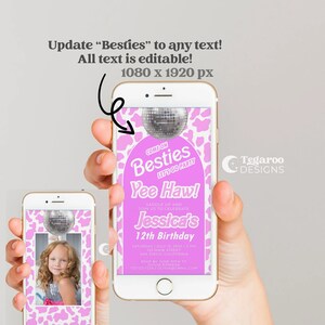 Pink Disco Cowgirl Doll Birthday Invitation | Let&#39;s Go Girls | Space Cowgirl | Birthday Bachelorette Hot Pink | Text Email Digital Invite