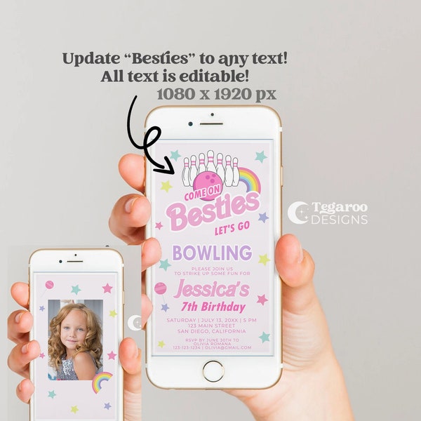 Dolly Doll Bowling Bowl Party Digital Birthday Invitation | Girl Bowling | Come on Let's Go Party | Pink | Evite Text Email | Photo Picture