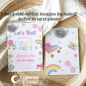 Pastel Rainbow Retro Roller Skate Birthday Party Invitation | 80s 90s Party | Come on Girly Let&#39;s Go Party | Birthday Pink  | Photo Template