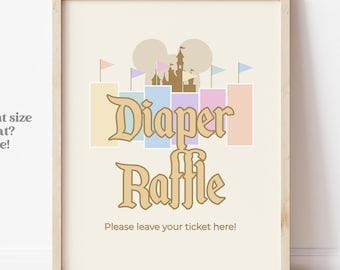 Cartel para rifa de pañales de Disneyland, cartel para baby shower, descarga digital, minimalista y moderno, arcoíris pastel.