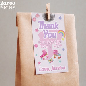 Dolly Doll Retro Roller Skate Party Favor Tag | Party Thank You | Treat | 80s Come on Girly Let&#39;s Go Party | Editable Template