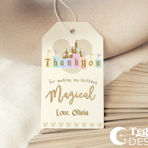 Obrigado mágico retro do aniversário de Disneylândia | Aniversário mais feliz do planeta | Etiqueta de lembrancinha da Disney | O lugar mais feliz do planeta