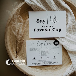 Boho Retro Modern Mug Tumbler Cup Care Instructions / Small Business Editable Thank You Card / Prospecto / Descarga digital