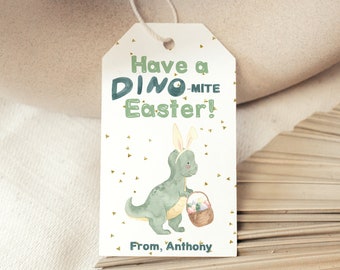 Dinosaur Easter Favor Tag - Have a Dino-mite Easter - Editable Digital Printable - Bunny ears
