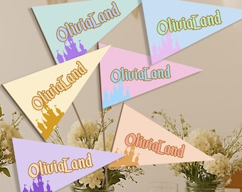 Editable Disneyland Retro Pennants | Happiest Birthday on Earth | Editable DisneyLand Flags | Name Land Flags