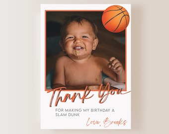 Basketball Thank You Card | Basketball Party Thank You | Thank You Note | B-ball | Rookie | Modern Minimalist | Editable Template