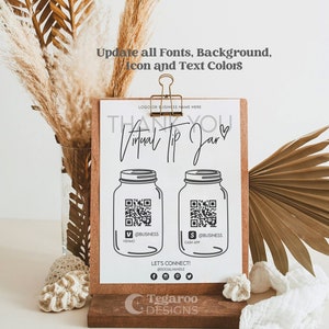 Tarro de propina virtual / Signo comercial / Signo de código QR / Escanear para pagar o Signo de propina / Venmo, CashApp / Personalizable editable / Descarga instantánea