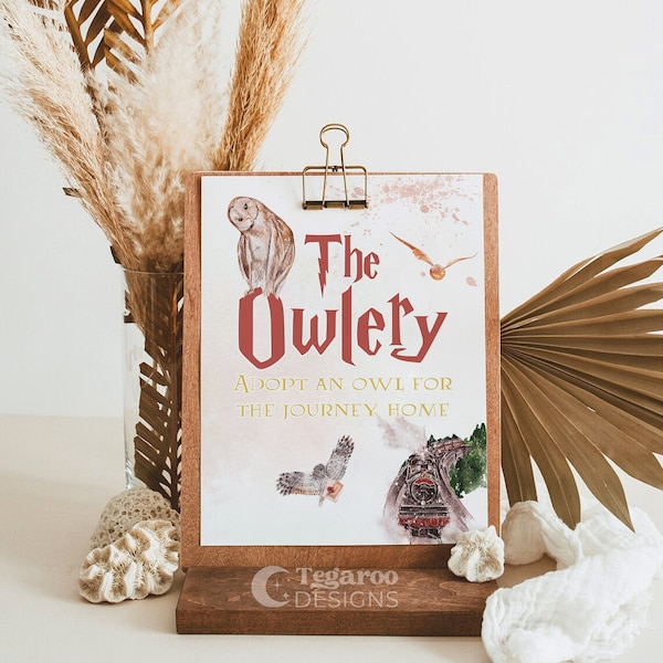 Wizard Owlery Favor Sign | Thank You Favor | Owl Adoption Sign | Owls | Train  | Magical Wizards Witches | Instant Download