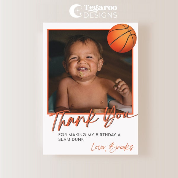 Basketball Thank You Card | Basketball Party Thank You | Thank You Note | B-ball | Rookie | Modern Minimalist | Editable Template