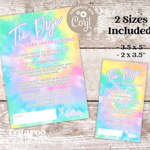 Tie Dye Wasvoorschrift | Verzorgingsinstructie | Kaart van de Zorg van de Gunst van de Partij | Meisjesverjaardag | Regenboogpastel | Bewerkbaar