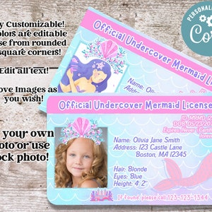 Licence personnalisée Sirène | Licence Magical Play Kids | Infiltré | Carte d'identité de l'enfant | Téléchargement numérique | Photo | Modèle