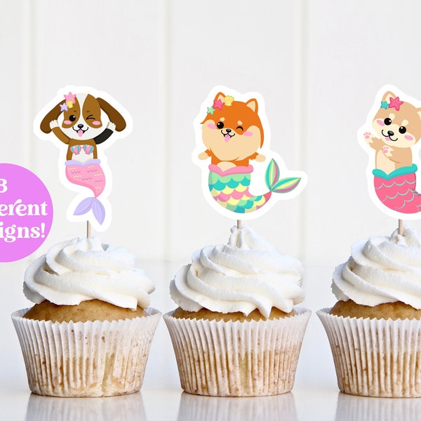 Printable Puppy Dog Mermaid Cupcake Topper | Sweet, Adorable, Cute,  Mermaid Girl Birthday Party -  Instant Download