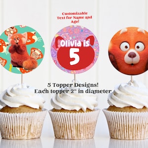 Turning Red, Red Panda Birthday Cupcake Toppers | Cake Topper | Birthday Decorations | Pastel Pink | Editable Template | Instant Download