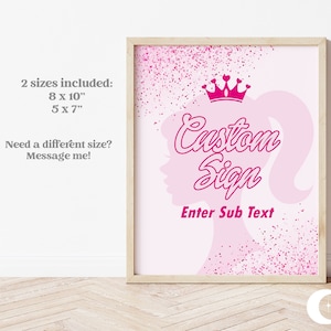 Dolly Doll Glitter Birthday Party Custom Sign | Come on Girly Let&#39;s Go Party | Birthday Glitter Pink, Hot Pink | Editable Party Template