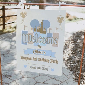 Boy Disneyland Birthday Party Welcome Sign | Colors editable | Digital Download, Minimalist Modern