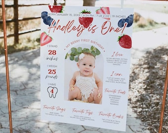 Berry First Year Baby's First Year Milestone Board Template | Birthday Photo Milestone Sign | Modern Birthday Milestone Poster | Template