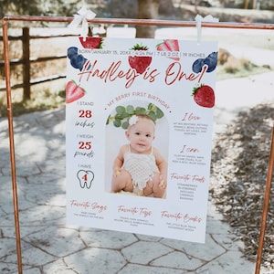 Modèle de tableau d'étape de la première année du bébé Berry First Year | Signe de jalon de photo d'anniversaire | Affiche d'étape d'anniversaire moderne | Modèle