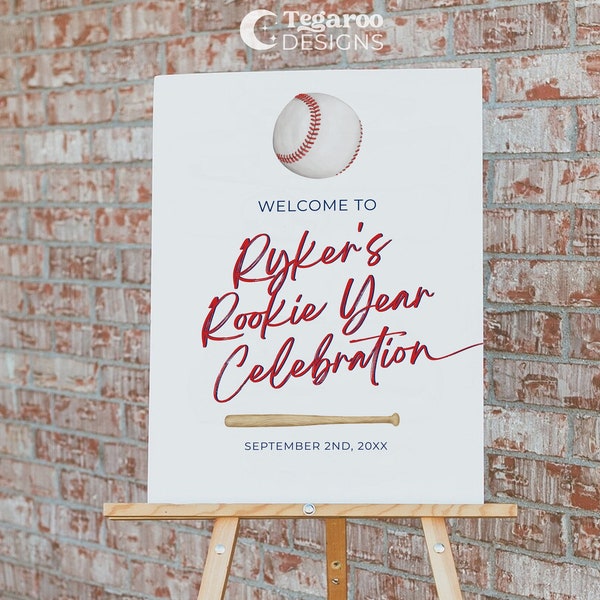 Baseball Minimalist Rookie of the Year Birthday Party Welcome Sign | Editable Fully Customizable | Little Rookie |  Batter Batter Party Sign