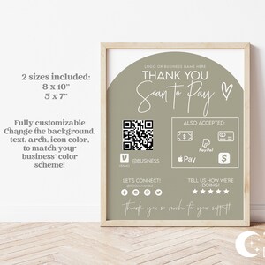 Business Payment Sign | Editable QR Code Sign | Scan to Pay Sign | Venmo, CashApp, PayPal | Editable Customizable | Instant Download
