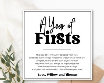 Basket of Marriage Milestone Wine Note | Wine Tag Labels | Year of Firsts | Unique Present | Editable PDF | Instant Download