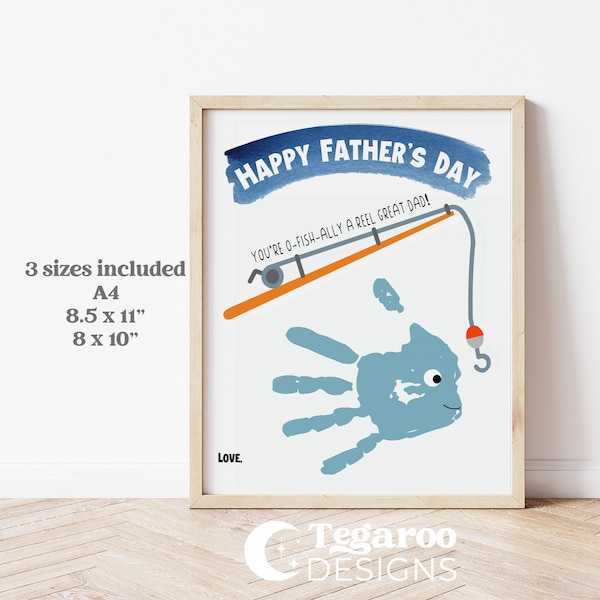 Fishing Reel Great Dad Father's Day Gift Present | Nature Lover Dad Hand Print Foot print DIY Craft |From Kids, Toddler | Digital Printable