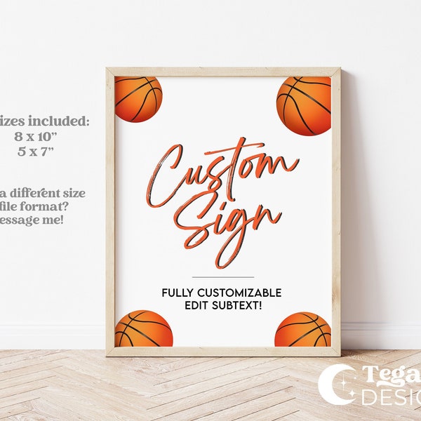 Basketball Birthday Custom Sign | Basketball Food Sign | Drink Sign | Party Sign | Modern Simple | Modern Minimalist | Editable Template