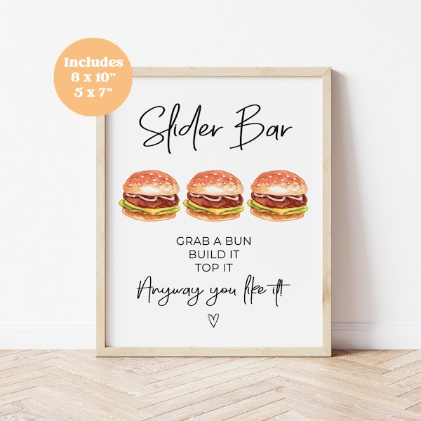 Simple Clean Modern Minimalist Slider Burger Bar Sign | Baby Shower, Wedding, Birthday Party, BBQ Grill | Printable | Instant Download SD1