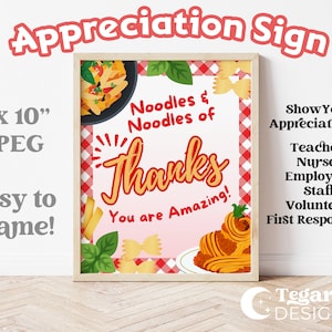 Pasta Bar Sign | Oodles of Thanks | Noodles Sign Appreciation Week | First Responders, Nurse Thank You Gratitude | Colleague | PTO PTA
