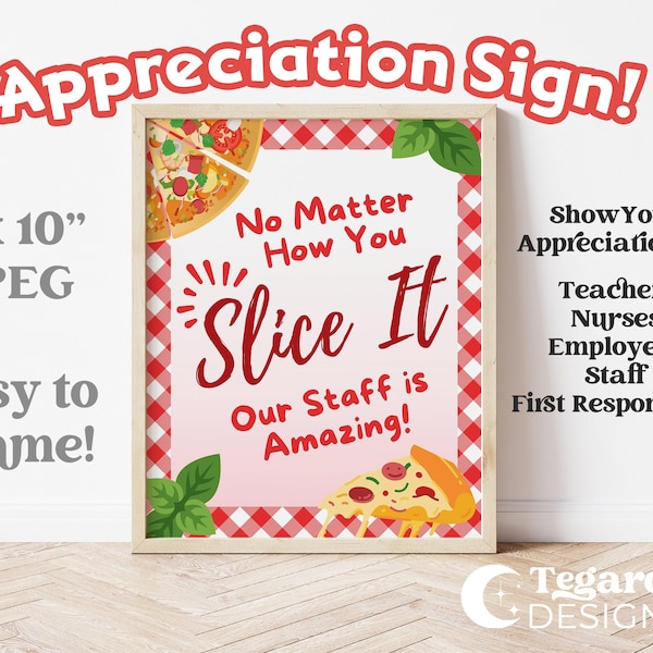 Pizza Sign | No Matter How You Slice It Sign | Appreciation Week | First Responders, Nurse Thank You Gratitude | Staff Colleague | PTO PTA