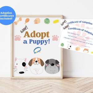 Adopt a Puppy Sign and Adoption Certificates | Puppy Birthday | Dog Birthday | Digital Printable | Instant Download D1