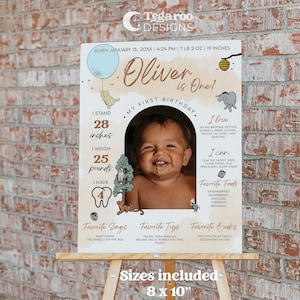 Modello per tavola miliare del primo anno di Winnie the Pooh / Completamente modificabile / Segno fotografico per il 1 ° compleanno / Poster della pietra miliare del compleanno neutro marrone chiaro