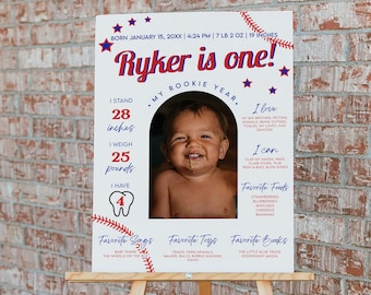 Baseball Rookie of the Year First Year Milestone Template | Fully Editable | 1st Birthday Photo Milestone Sign | Birthday Milestone Poster