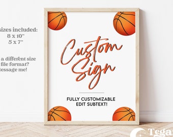 Basketball Birthday Custom Sign | Basketball Food Sign | Drink Sign | Party Sign | Modern Simple | Modern Minimalist | Editable Template